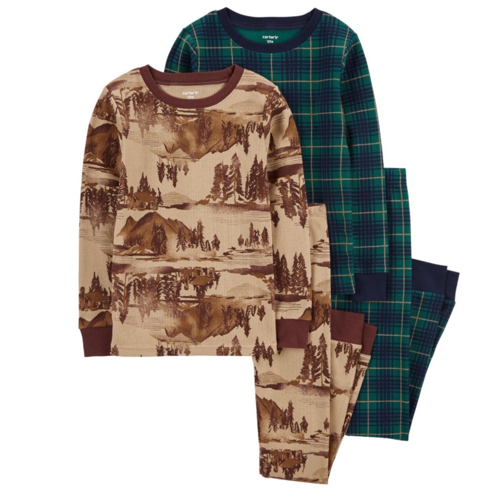 Carter’s Boys Thermal Woodland Plaid Shirt and Pants Pajamas